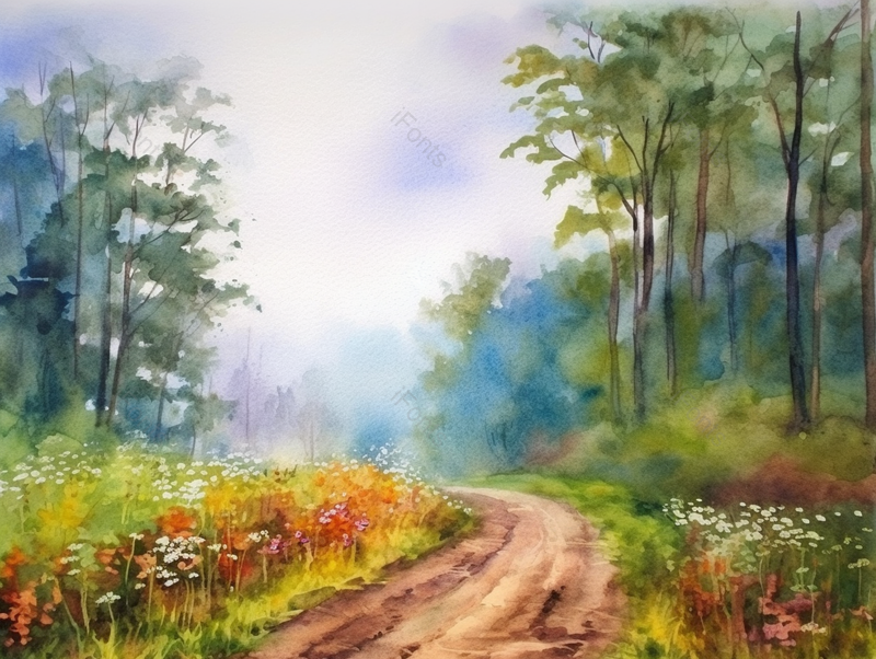 树林中的小路油画背景,插画/手绘图,插画/手绘图库,插画/手绘图下载,插画/手绘